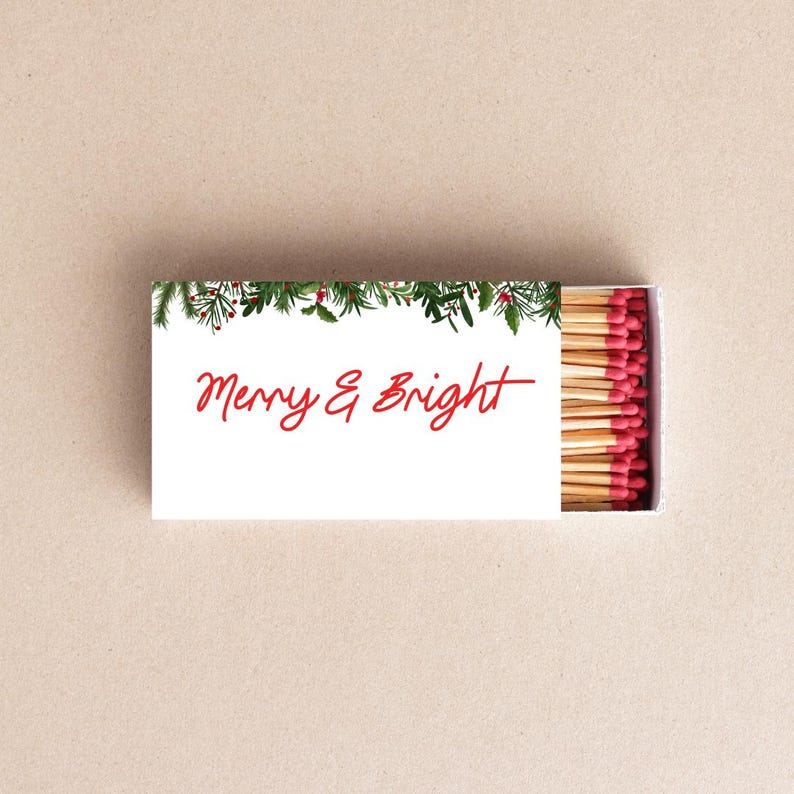 Custom Merry & Bright Christmas Matchboxes Personalized Holiday Party Favors Festive Match Box Decor Holiday Candle Matches