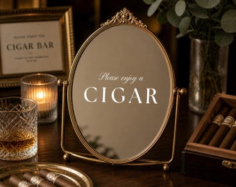 Letrero de espejo para bar de puros, decoración para bar de puros de boda, letrero para suite del novio, decoración para despedida de soltero, etiqueta de vinilo para espejo (sin personalización).
