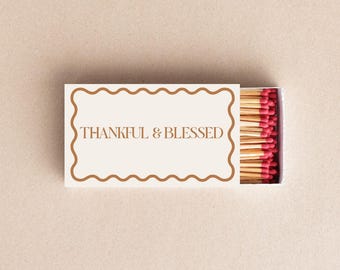 Thankful & Blessed Matchboxes Thanksgiving Favor Matches Fall Candle Matchbox Custom Autumn Table Decor Hostess Gift Idea