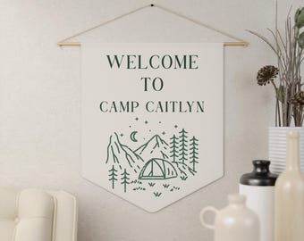 Welcome to Camp Pennant Rustic Camping Decor, Personalized Camp Banner, Outdoor Adventure Sign, Glamping Gift, Kids Room Decor