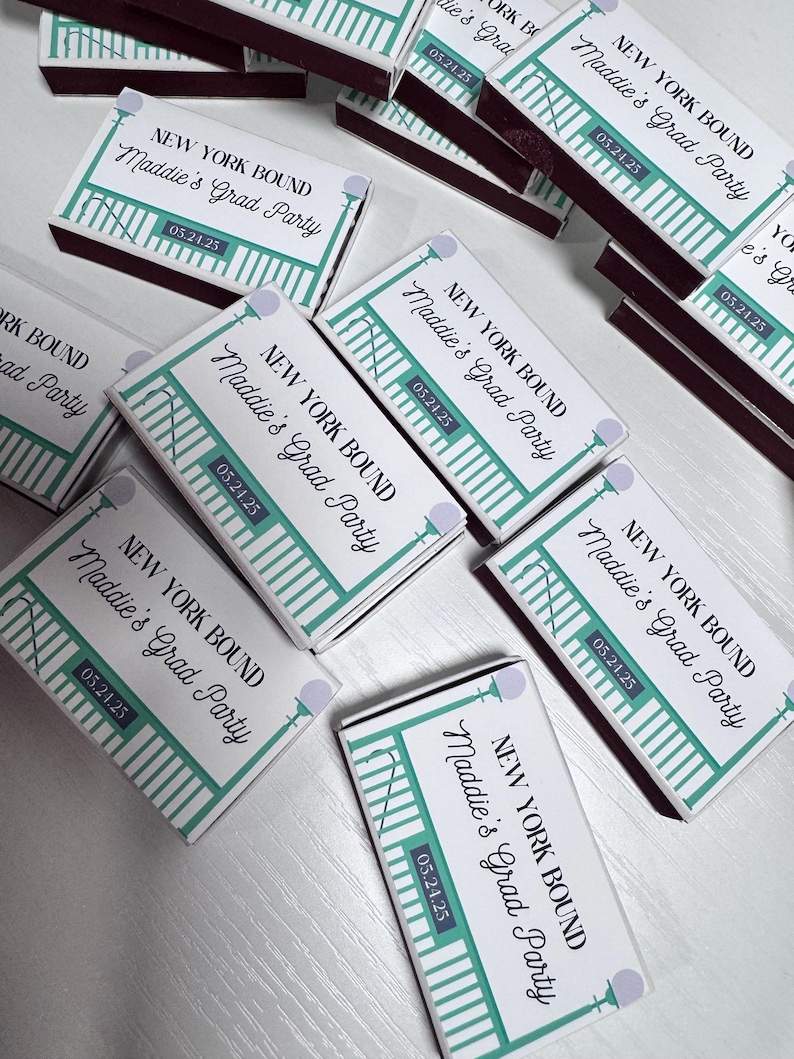 Cajas de cerillas personalizadas de Nueva York, regalos de boda en Nueva York, MetroCard, diseños "I Love NY", cerillas personalizadas para eventos, recuerdos únicos para fiestas imagen 7