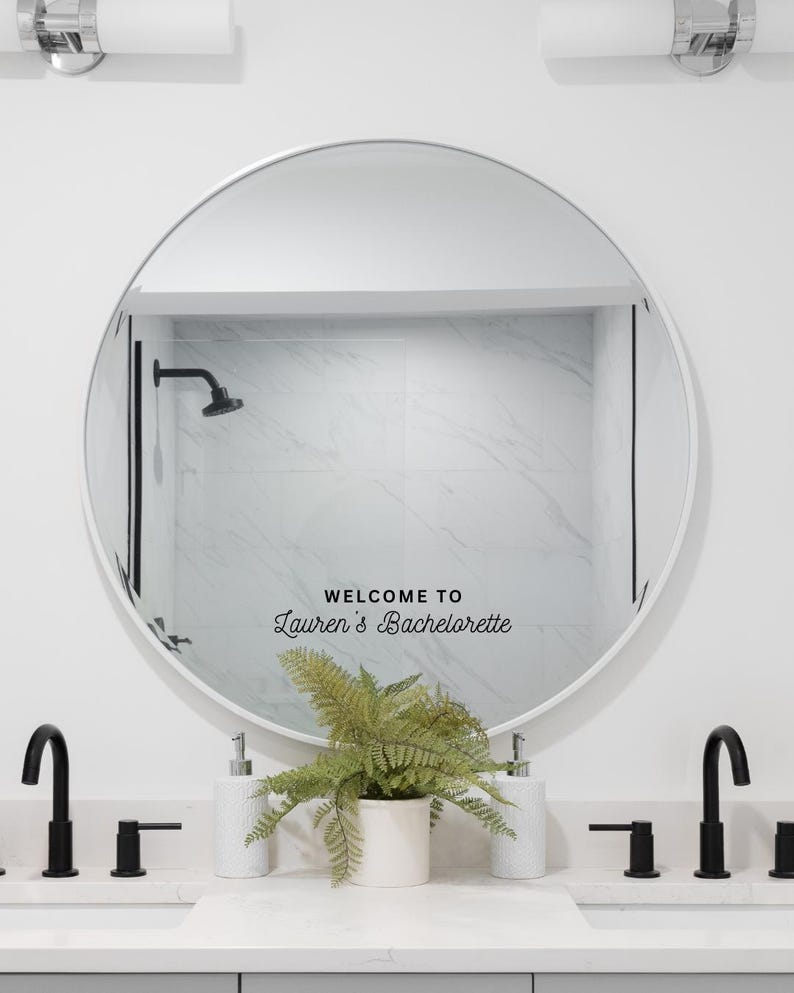 Custom Bachelorette Mirror Label Personalized Vinyl Decal for Bathroom or Hotel Mirrors Bachelorette Party Décor Bride Tribe Gift