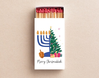 Merry Chrismukkah Matchboxes Hanukkah Christmas Party Favors Red or Blue Matches Holiday Gift Chrismukkah Decor Custom Matchboxes
