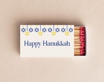 Happy Hanukkah Matchboxes Personalized Jewish Holiday Favors, Menorah Candle Matches, Festival of Lights Party Décor