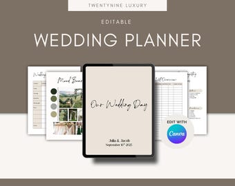 Editable Wedding Planner Digital Download Canva Wedding Planner Binder Printable Wedding Organizer Bridal Planning Checklist