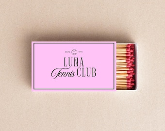 Custom Tennis Club Matchboxes Personalized Matchbox Favors Tennis Theme Wedding, Party, Event Decor Two Color Options