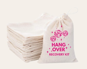 Disco Hangover Recovery Kit Bags 3x4 Inch Cotton Drawstring Favor Bags for Bachelorette Parties, Weddings & Girls' Trips