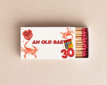 An Old Bae Matchboxes Funny Crab Boil Party Favor 30th Birthday Matchbox Old Bay Seasoning Gift Custom Coastal Celebration Decor