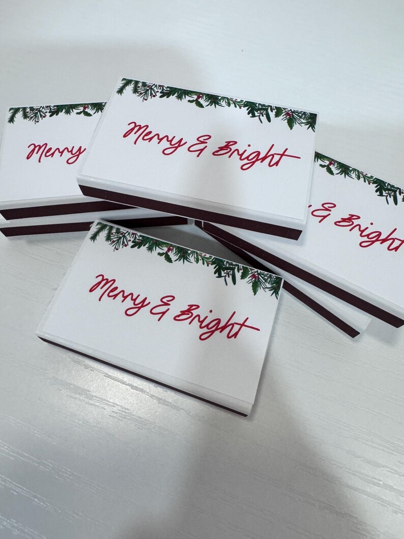 Custom Merry & Bright Christmas Matchboxes Personalized Holiday Party Favors Festive Match Box Decor Holiday Candle Matches image 7
