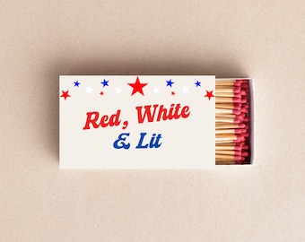 Red White & Lit Matchbox Patriotic Party Favors, Fourth of July Matches, Memorial Day Decor, BBQ and Bonfire Accessories