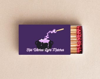 Hot Witches Light Matches Halloween Matchbox Party Favors, Spooky Decor, Witchy Gifts, Bachelorette Favor, Gothic Halloween Matchbooks