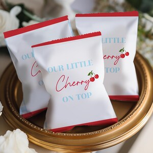 Our Little Cherry On Top Chip Bag Digital Download Baby Shower Favor, Cherry Theme Party Decoration, Instant Download