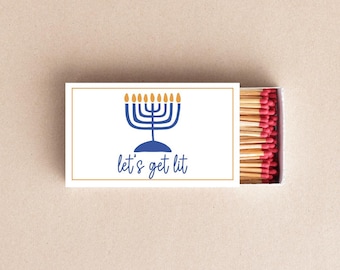 Let’s Get Lit Hanukkah Matchboxes Menorah Candle Matches, Jewish Holiday Favors & Festival of Lights Décor