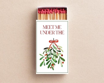 Meet Me Under the Mistletoe Matchboxes Christmas Party Favors, Holiday Wedding Favors, Winter Bridal Shower Matches, Festive Table Decor
