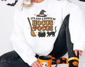 It's Just a Bunch of Hocus Pocus Crewneck Sweatshirt Gildan G180 Halloween Sweatshirt Witchy Fall Pullover Spooky Season Shirt