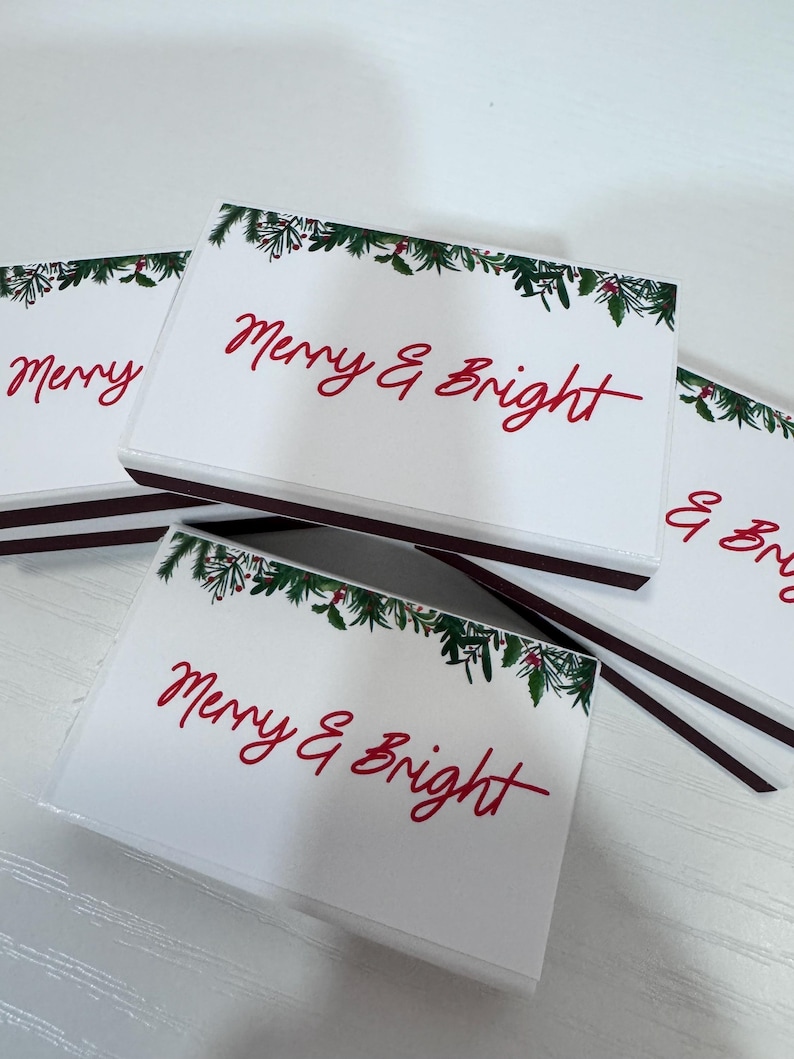 Custom Merry & Bright Christmas Matchboxes Personalized Holiday Party Favors Festive Match Box Decor Holiday Candle Matches image 5