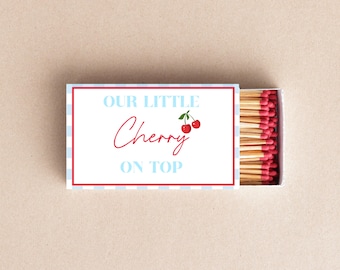 Our Little Cherry On Top Matchboxes Custom Baby Shower Favors, Gender Reveal Gifts, or Party Keepsakes