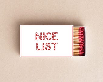 Naughty or Nice List Matchboxes Christmas Matchbox Favors Holiday Decor Stocking Stuffer | Red Matches Add-On
