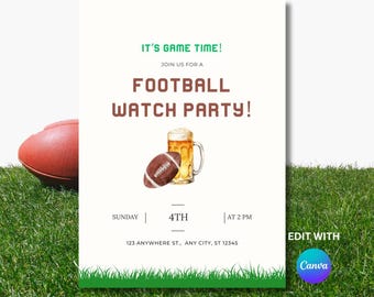 Football Watch Party Invitation Editable Game Day Invite Instant Download Digital Template Tailgate Party, Super Bowl Invite