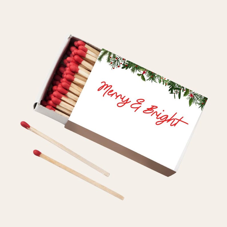 Custom Merry & Bright Christmas Matchboxes Personalized Holiday Party Favors Festive Match Box Decor Holiday Candle Matches