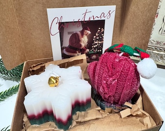 Mitten & Snowflake Candle Gift Set Christmas Scented Candles Holiday Gift Box Winter Home Décor Stocking Stuffer Candle Set