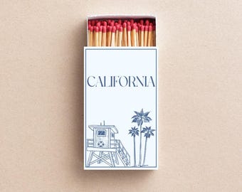 California Matchboxes Custom Beach Themed Party Favors Palm Tree Lifeguard Tower Design Los Angeles Newport Beach Options