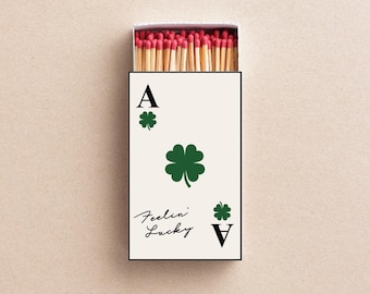 Feelin’ Lucky Matchbox – Shamrock Playing Card Matchbox, St. Patrick’s Day Favor, Casino Party Decor, Wedding & Bachelor Party Matches