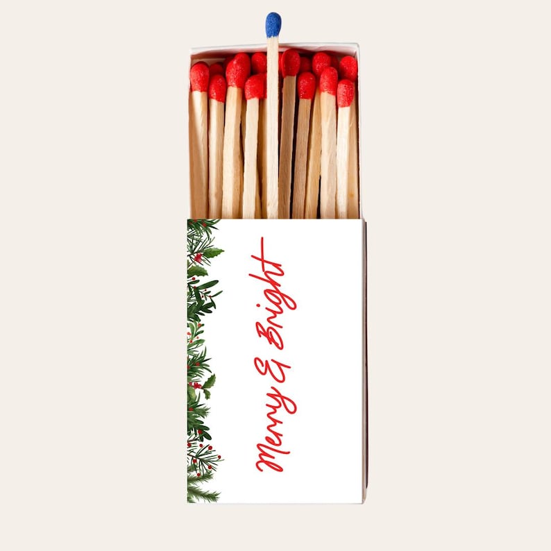 Custom Merry & Bright Christmas Matchboxes Personalized Holiday Party Favors Festive Match Box Decor Holiday Candle Matches