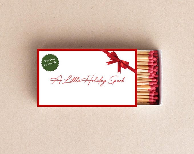Featured listing image: A Little Holiday Spark Matchbox Custom Holiday Gift  Matchbox Favor Stocking Stuffer Holiday Party Favor Christmas Gift Idea