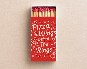 Pizza & Wings Before The Rings Matchboxes Fun Bachelorette Party Favor, Bridal Shower Favor, Engagement Party Decor, Custom Wedding Matches