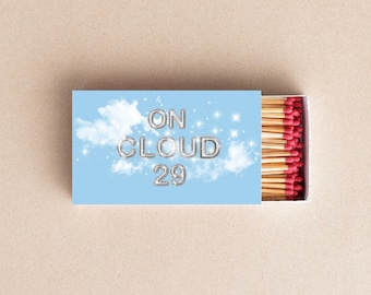 Custom On Cloud 29 Matchboxes Personalized Party Favors Cloud Themed Birthday Matches Wedding & Event Favor Ideas