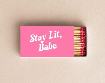 Stay Lit Babe Matchbox Trendy Pink Matchbox, Girly Custom Gifts, Aesthetic Party Favors for Candles