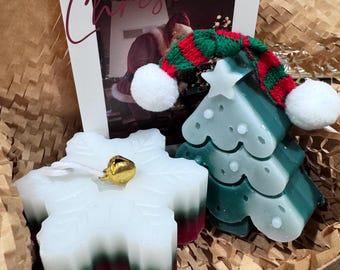 Snowflake & Christmas Tree Candle Gift Set Christmas Scented Candles Holiday Gift Box Winter Home Décor Stocking Stuffer