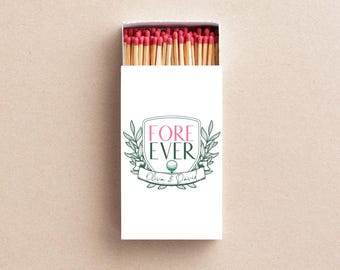 Custom “Fore Ever” Wedding Matchboxes Golf Wedding Favor Personalized Match Box Golf-Themed Wedding Decor Fore Ever Matchbook