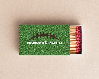 Touchdowns & Tailgates Football Matchboxes Custom Party Favors, Tailgate Party Decor, Football Wedding Favor, Game Day Match Box