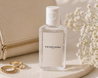 Gel desinfectante de manos personalizado con etiquetas personalizadas para bodas, despedidas de soltera, baby showers y fiestas. Logotipo personalizado para desinfectante.
