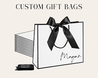 Custom Gift Bags with Name Personalization Luxury Party Favor Bags with Ribbon & Handle Wedding, Birthday, Bridesmaid, Baby Shower Bags