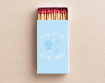 Last Toast On The Coast Custom Matchboxes Beach Bachelorette Party Favors, Coastal Bridal Shower Decor, Destination Wedding Matches