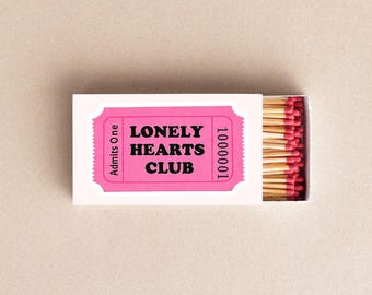 Lonely Hearts Club Matchboxes Fun Pink Ticket Design, Unique Wedding and Party Favors, Quirky Gifts for Events & Decor