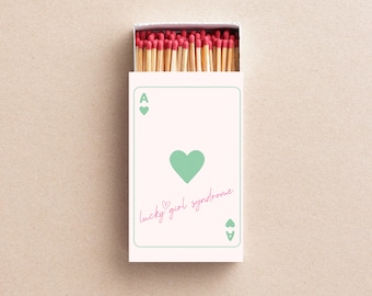 Lucky Girl Syndrome Matchboxes Cute Ace of Hearts Favor Custom Wedding Favors, Party Matches, Bachelorette Favors, Aesthetic Home Decor