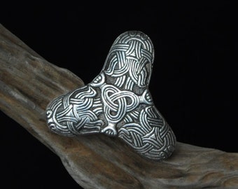 Viking trefoil solid sterling silver brooch from Birka - reproduction of a grave find - museum replica