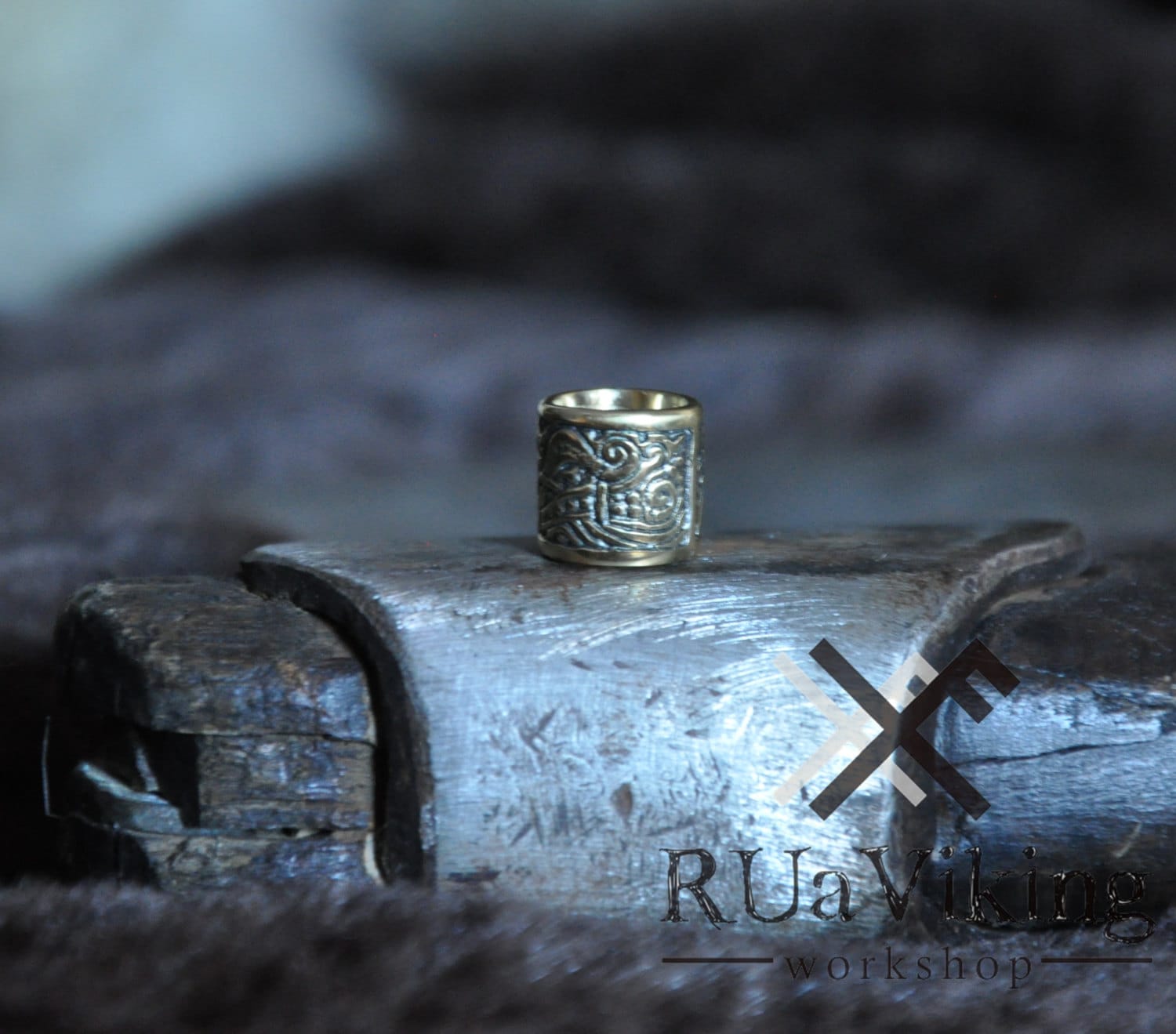 Fjalar - large beard bead - 9 mm inside diameter - Viking beard ring ...