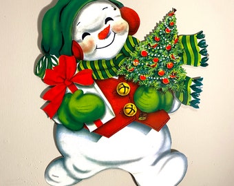 Vintage Carrington Snowman Christmas Die-Cut Decoration
