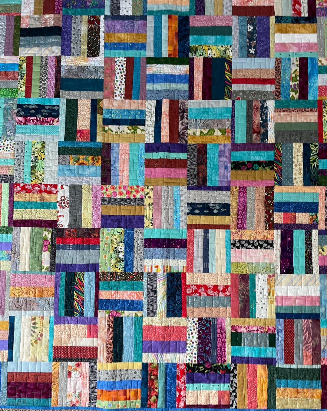 Colorful Strip Quilt: Handmade Modern Cotton Throw, 58" X 64" - Etsy