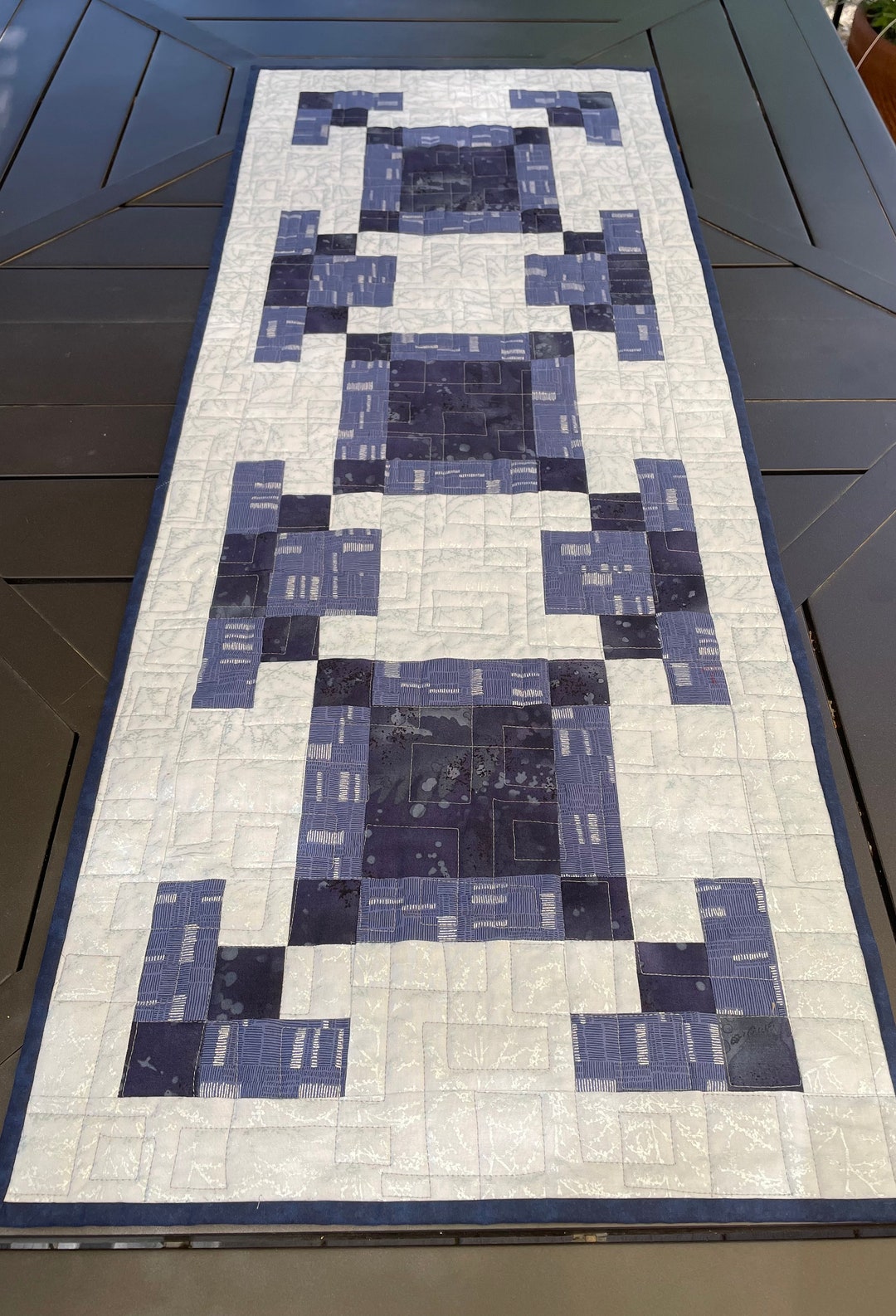 Blue and Silver Table Runner/handmade Quilted Table Runner/handmade