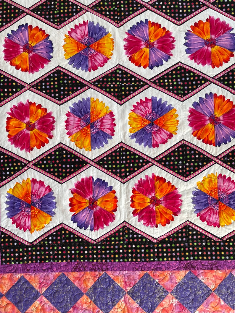 Floral Handmade Quilt: Purple Orange Botanical Throw Quilt (55” X 64 ...