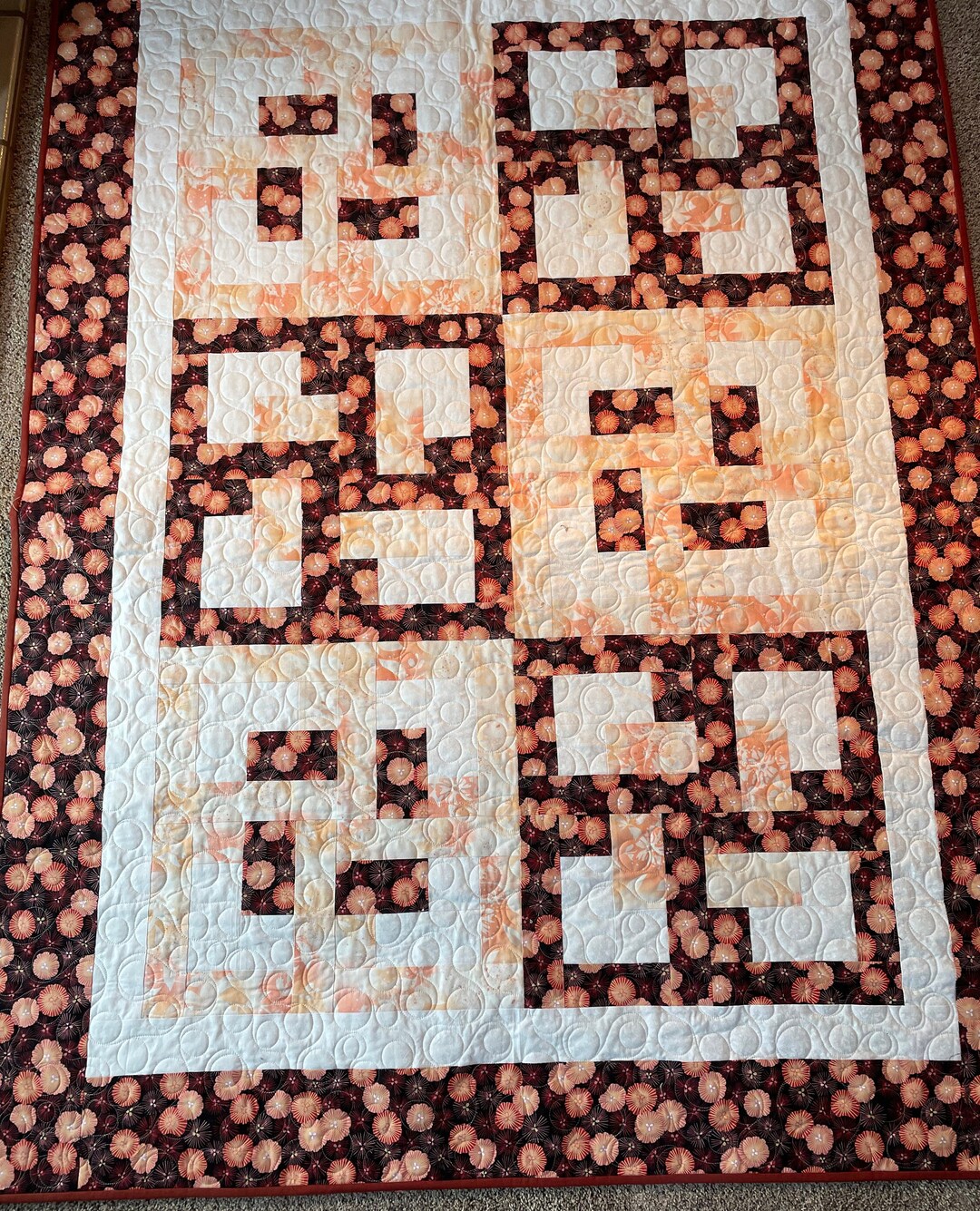 Rust Quilts Handmade Geometric Quilt: Peach & Rust Lap Quilt (50x68) - Etsy