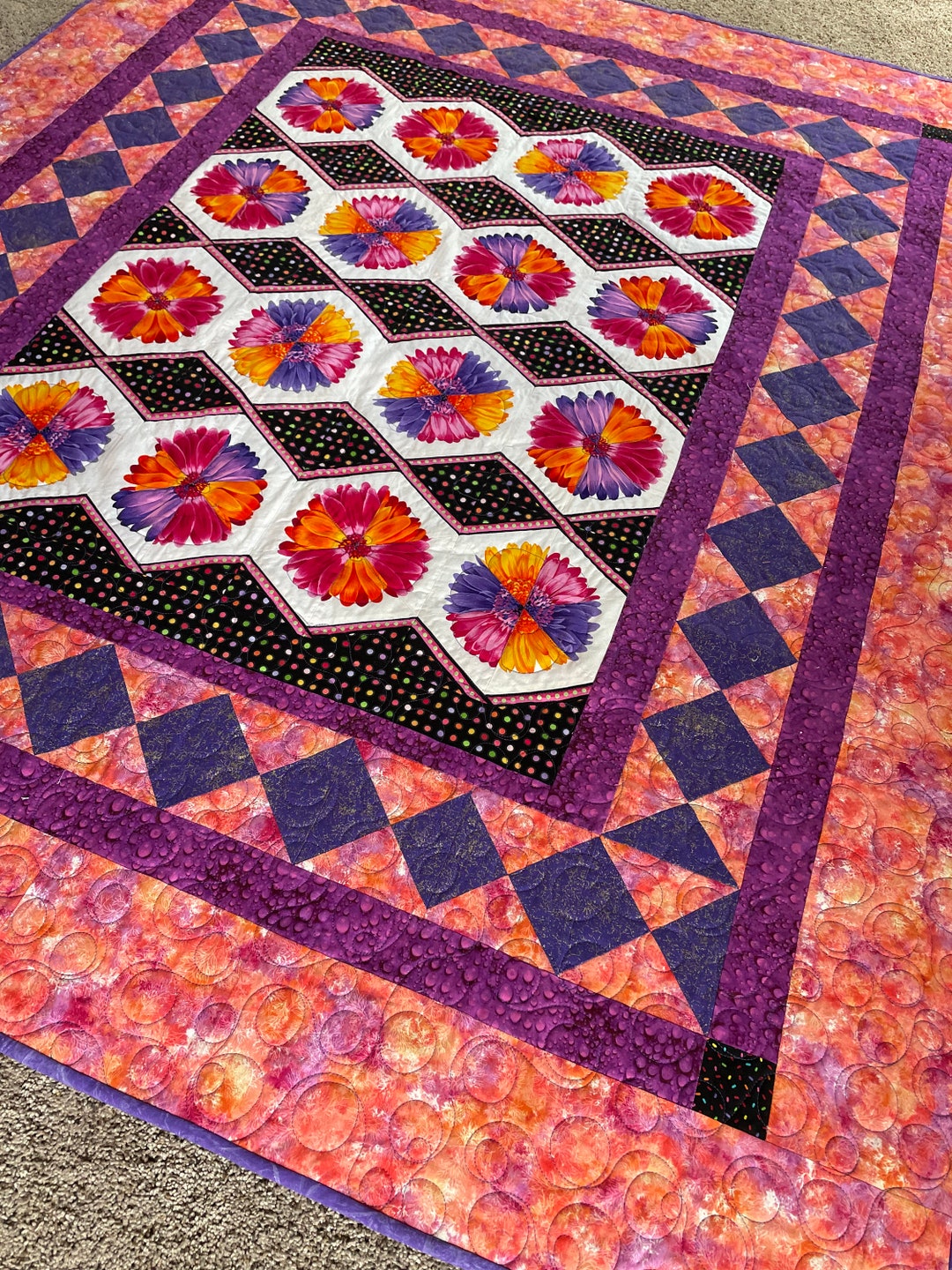 Flower Quilt Quilt for Sale Handmade/floral Quilt/throw Quilt/botanical