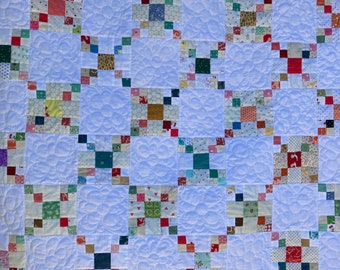 Handmade Scrappy Irish Chain Quilt: Jelly Bean Lap Quilt (54”x66”)