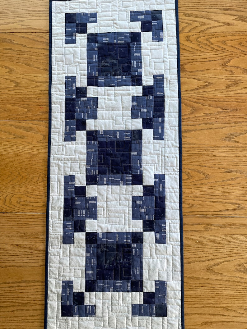 Blue and Silver Table Runner/handmade Quilted Table Runner/handmade